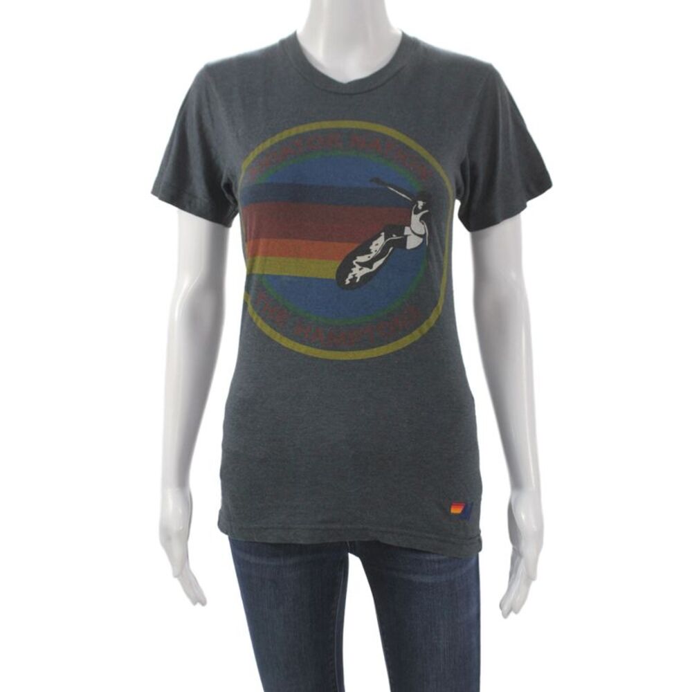 Aviator Nation Women Basic Biker Graphic T-Shirt Dark Gray Size XS